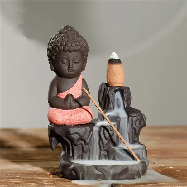 Buddha Burner Red Маленький монах курильница креативный домашний декор Маленький Будда ладан держатель обратного потока благовония горелки использовать в офис Teaho использования - Цвет: Buddha Burner Red