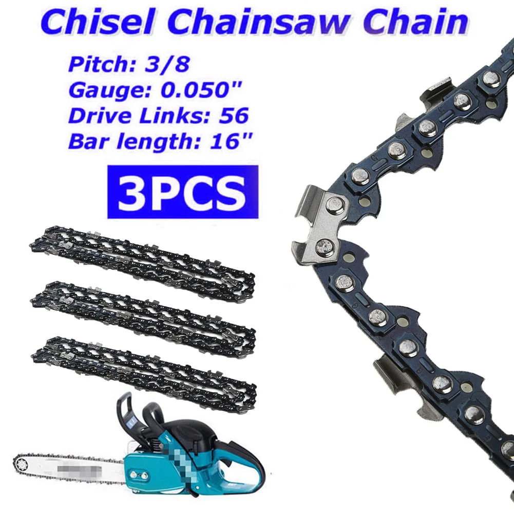 

3pcs 16" 3/8" LP 0.050" 56DL Bar Chainsaw Chain Semi Chisel For DC UC NB Chain Saw Parts Garden Tools Replacement Access Newly