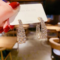 classic square crystal imitation pearl pendant earrings woman korean temperament geometric gold statement earrings jewelry gift