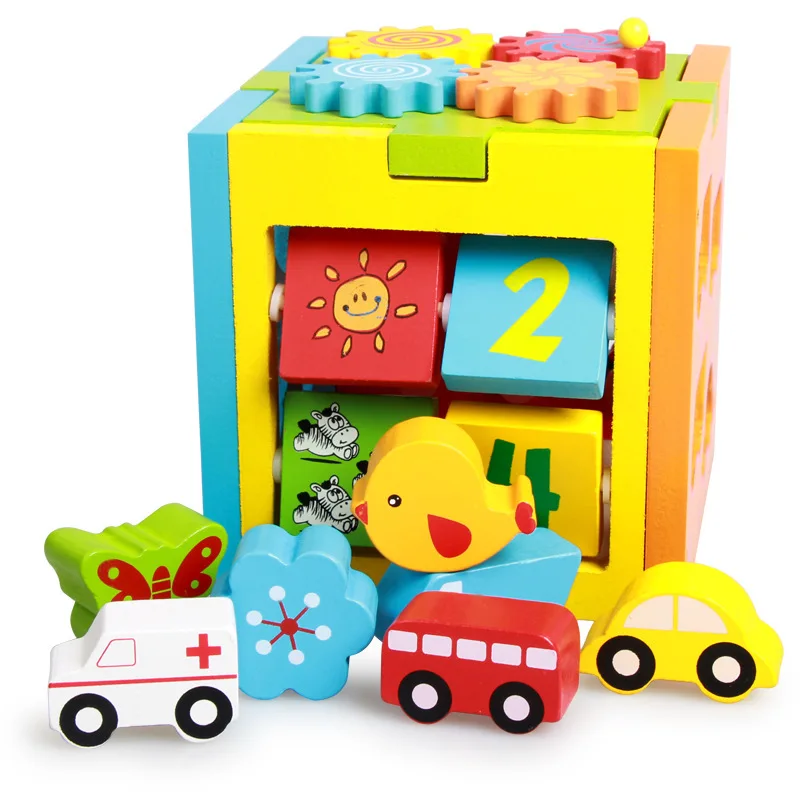 

montessori Children Cognitive Multi-functional Wooden Puzzle Toys Geometric Sliding Intelligence Box Toys for children