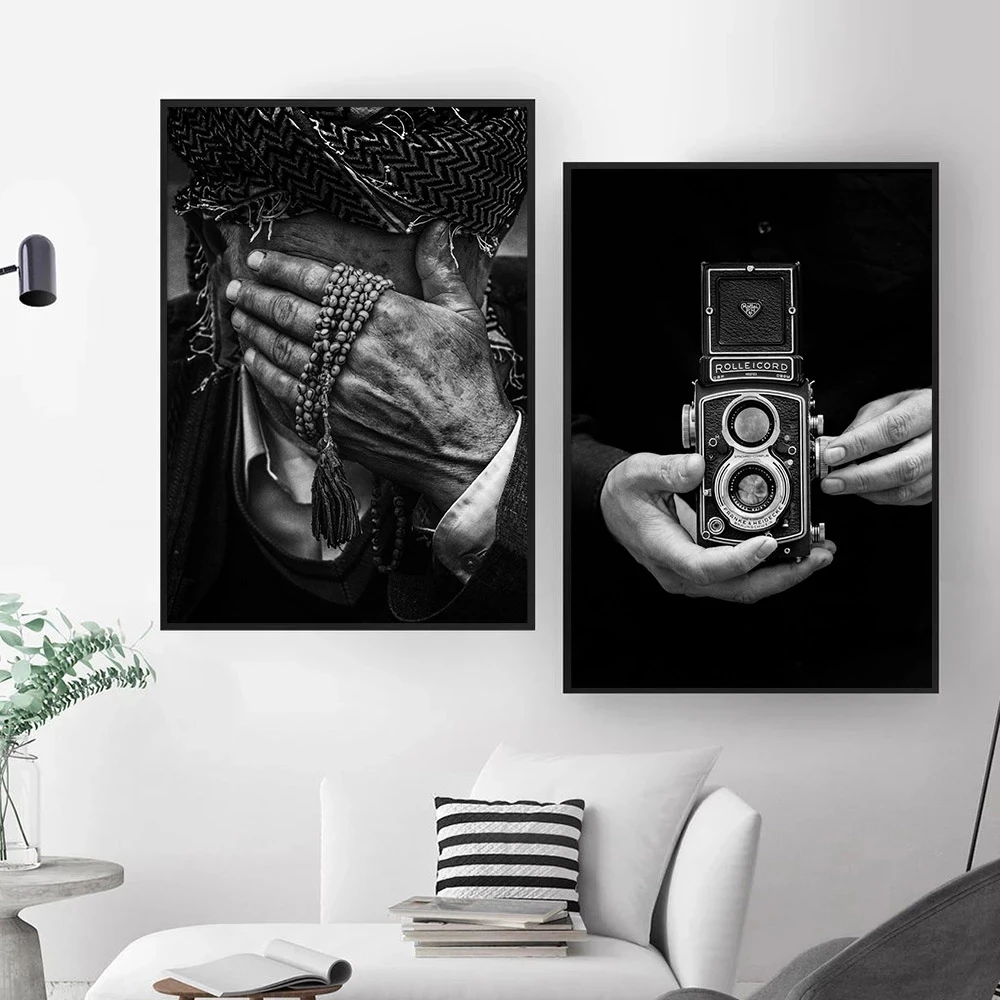 

Black White Vintage Camera Kurd Portrait Nordic Posters And Prints Wall Art Canvas Painting Wall Pictures For Living Room Decor