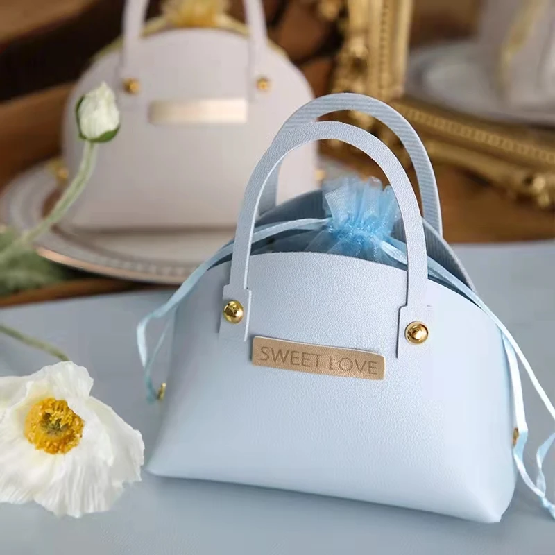 

Free Shipping 10 Pcs Bachelor party Wedding candy box leather ins lipstick packaging gift box portable shell shape empty bag