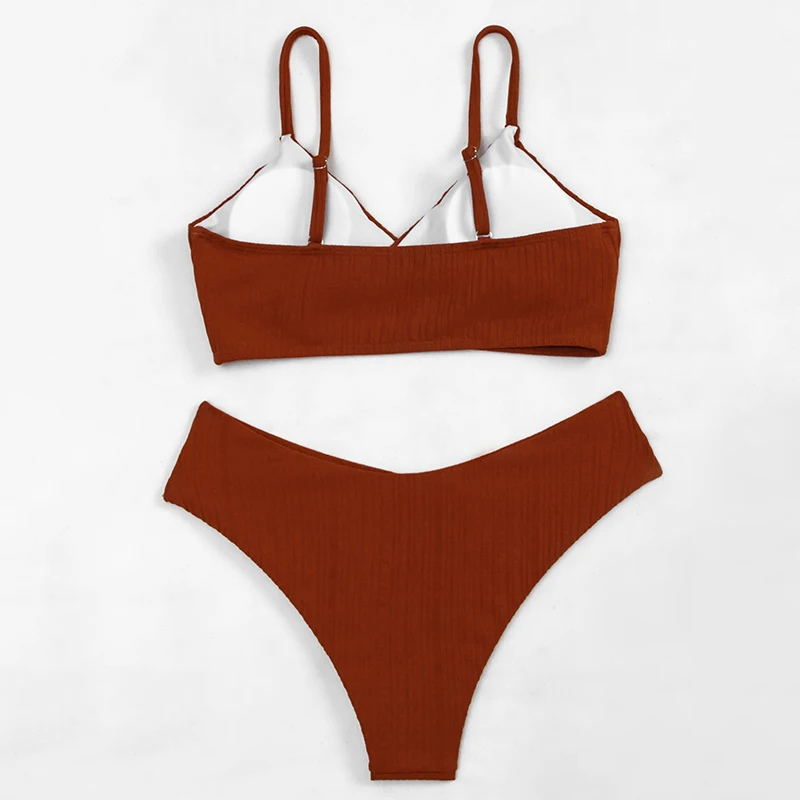 

Solid Push Up Padded Bikini Swimsuit Two Piece Women's Swimwear 2021 Sexy Low Waisted High Cut Bikini Bottom Swimming Beach Wear