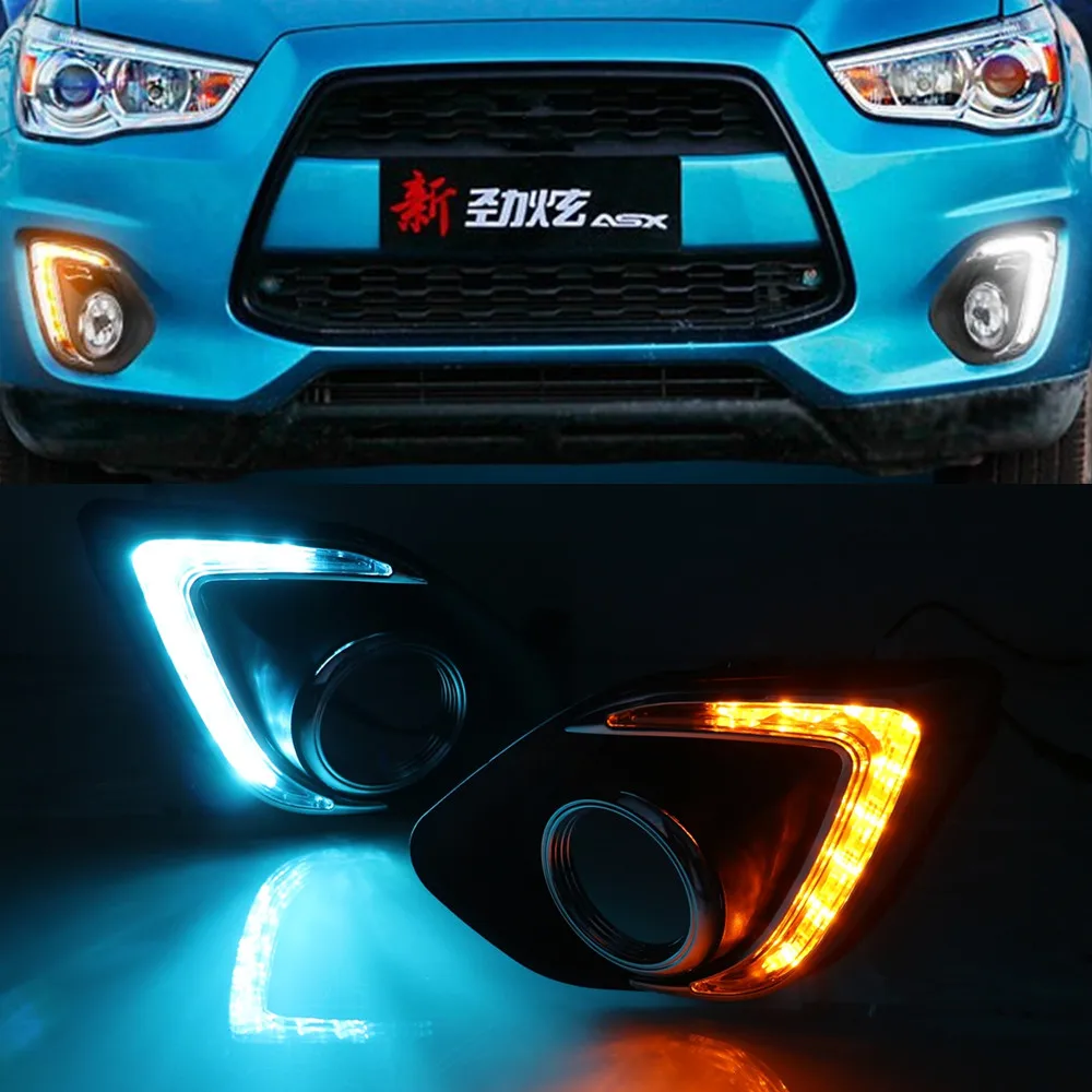 Car flashing 2PCS For Mitsubishi ASX 2013 2014 2015 LED DRL Daytime Running Light Daylight Turn Yellow Signal Lamp | Автомобили и