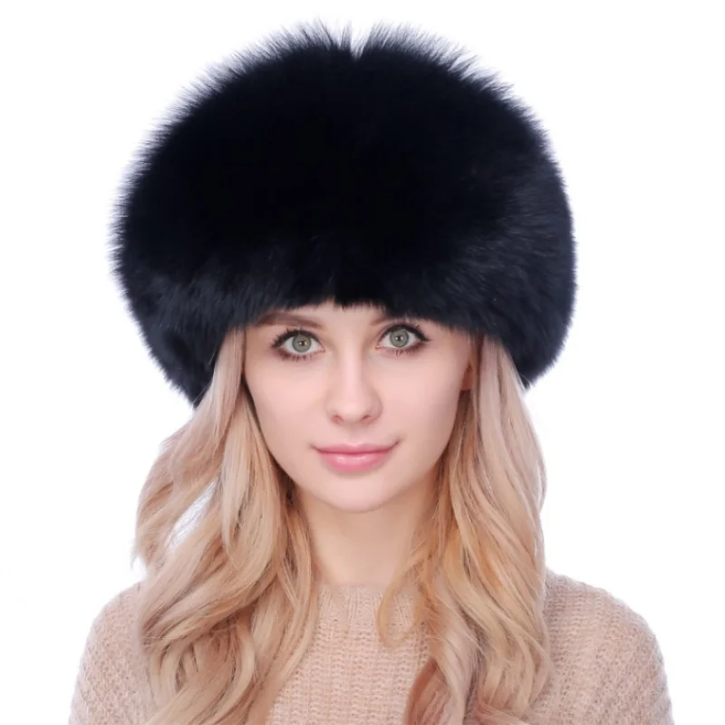 

Women Fur Hat Winter Warm Real Fox Fur Caps Russian Cossack Style Hat For Ladies Fashion Winter Ear Flap Hats Snow Caps