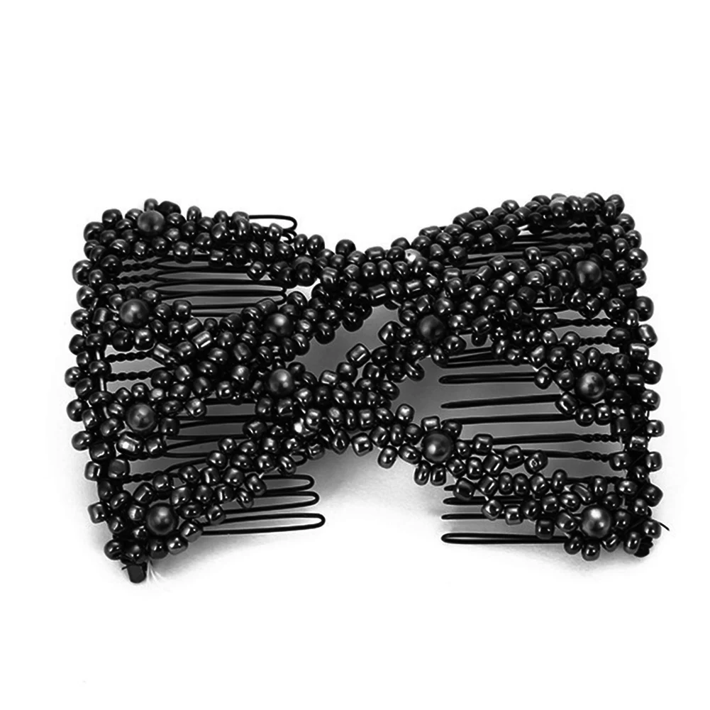 

Magic Twist Rhombus Beads Hair Side Combs Pearl Stretchy Beaded Hairpin Bow Double Stretching Hairstyle Clip for Women THIN889