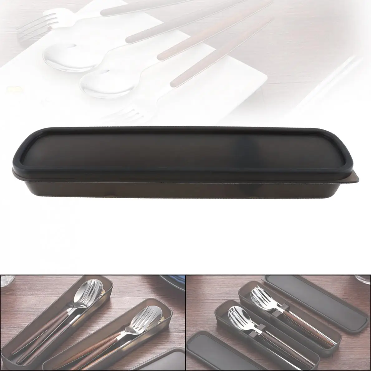 

Universal Black Portable PP Cutlery Receptacle Tableware Storage Box with Silicone Pad