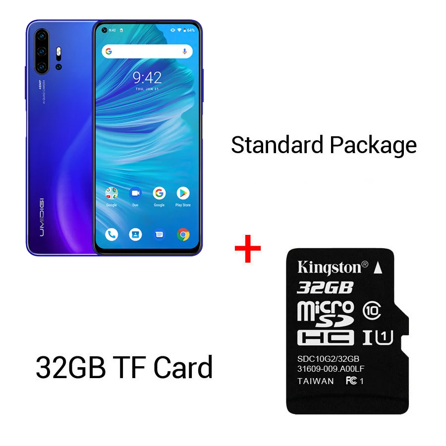 UMIDIGI F2 Android 10 глобальная версия 6,5" FHD+ 6GB 128GB 48MP AI Quad camera 32MP Selfie Helio P70 мобильный телефон 5150mAh мобильный телефон - Цвет: Blue n 32GTF Card