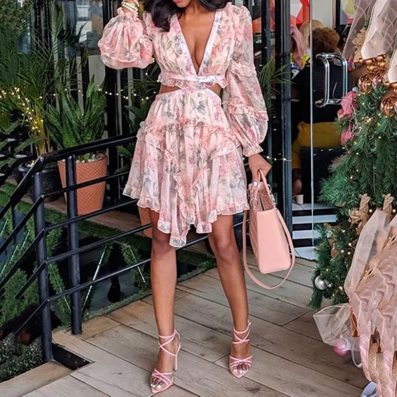 Женские летние пляжные платья элегантные вечерние с розовым цветочным принтом