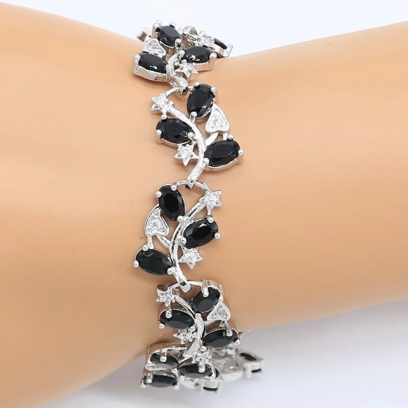 Черный циркон белого цвета с украшением в виде кристаллов Свадебные серебро 925