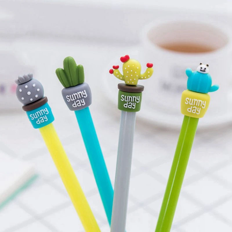 

20 Pcs Green Clear Size A5 Paper Slider Zipper Files Bags & 12 Pcs Stationery Cute Cactus Pen Advertising Gel Pen