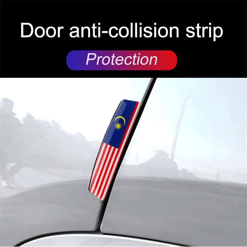 

4 Pcs Car Door Side Sticker Decoration Glue Guard Strip Anti-collision National Flag Malaysia Buffer Trim Strip Auto Accessories
