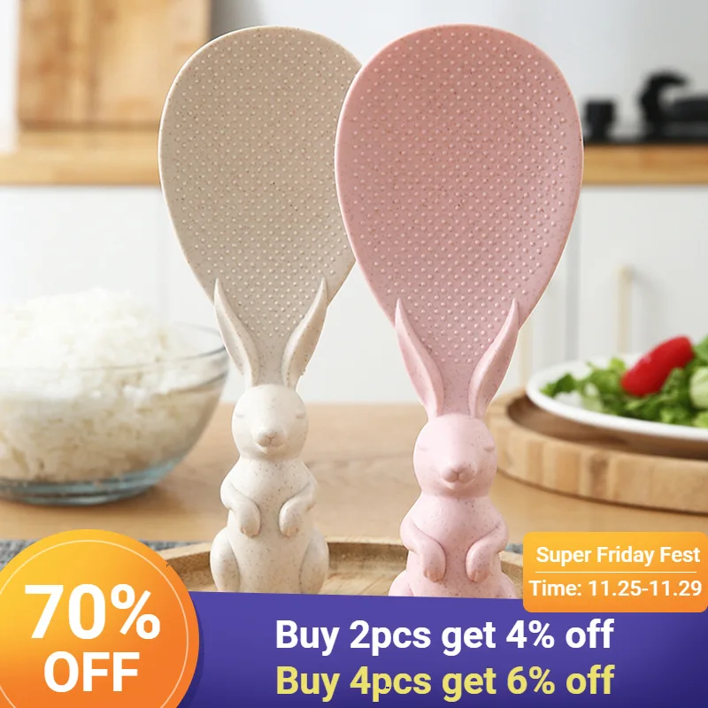 

Wheat Straw Rabbit Spoon Can Stand Up Rice Shovel Rice Cooker Rice Spoon Non-stick Cartoon Rice Spoon Kitchen Accessories