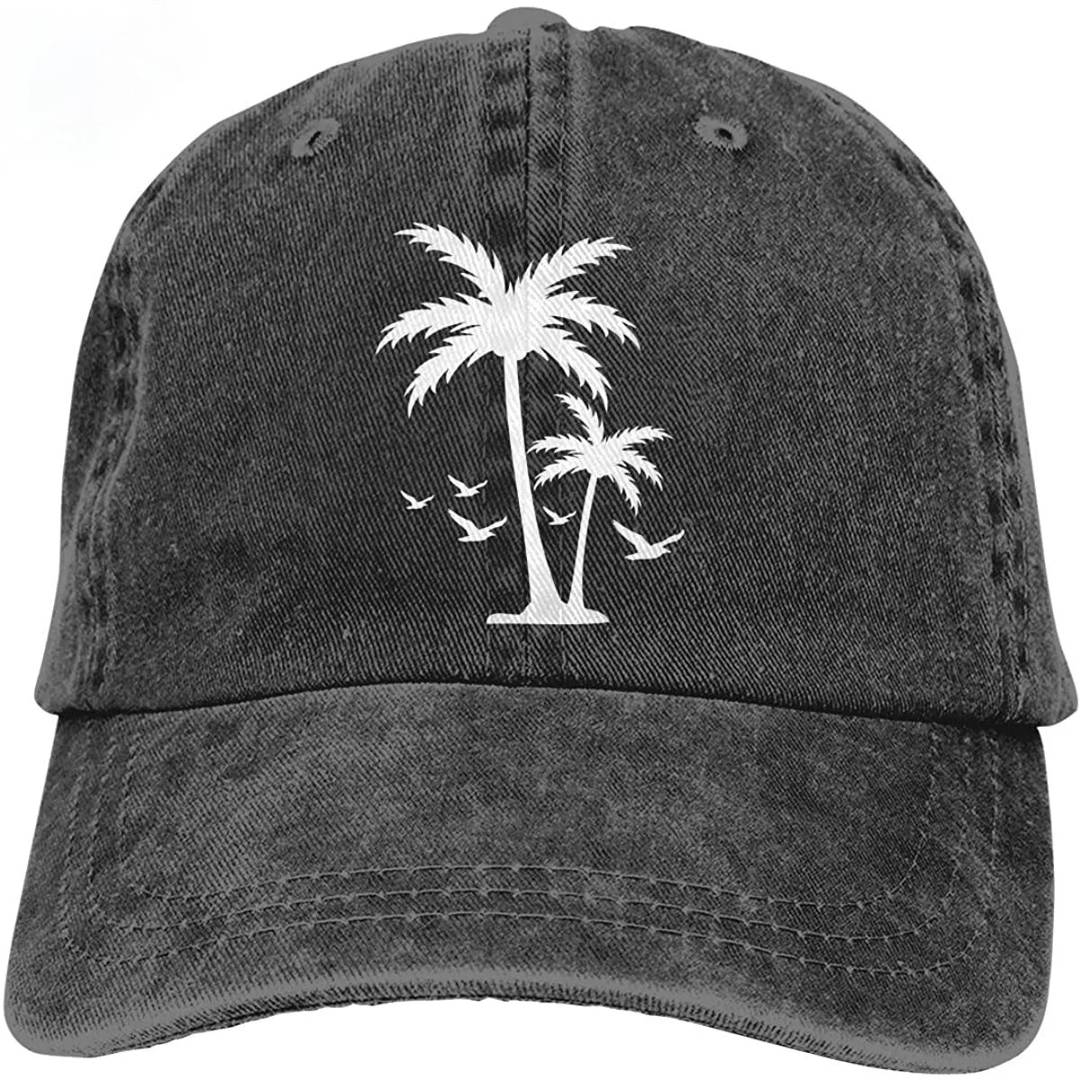 

Men's Palm Tree Baseball Cap Tropical Coconut Distressed Sun Hat Black