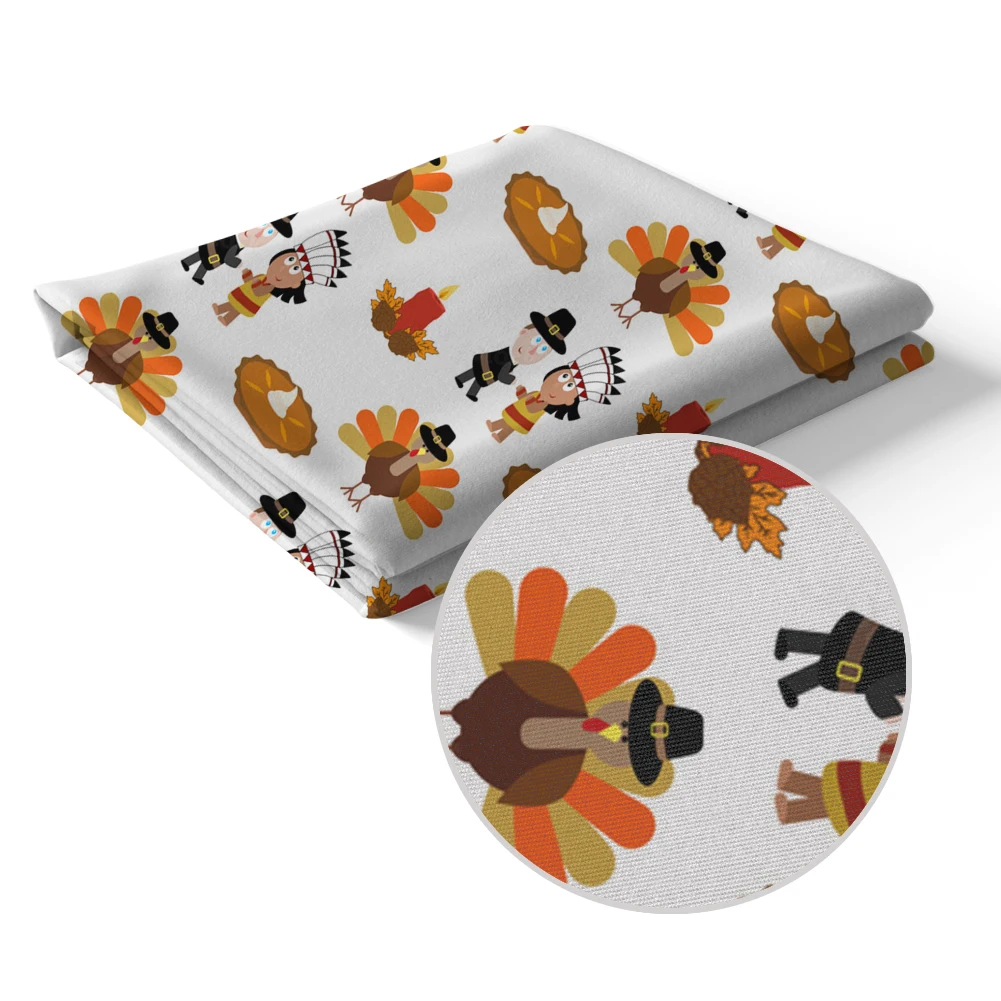 

Peach Skin Microfiber Fabric Print Thanksgiving Maple Pumpkin for DIY Pillow Quilt Crafting Materials 50 * 145cm