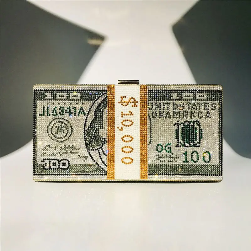 7 цветов клатч стразы кошелек 10000 долларов стопка наличных вечерние сумочки сумка