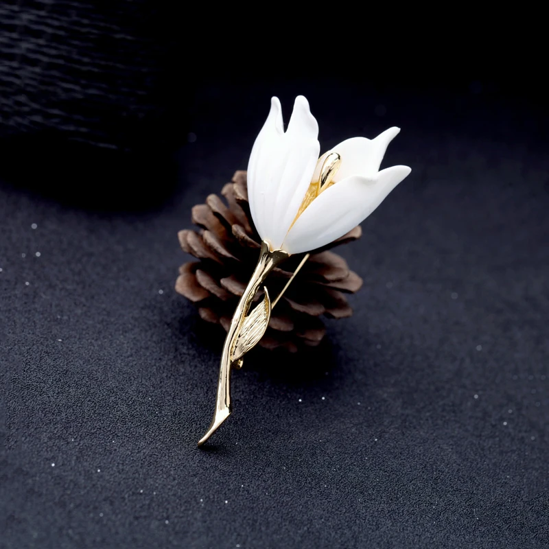 Классический дизайн роскошная белая Брошь В Виде Цветка тюльпана в ретро