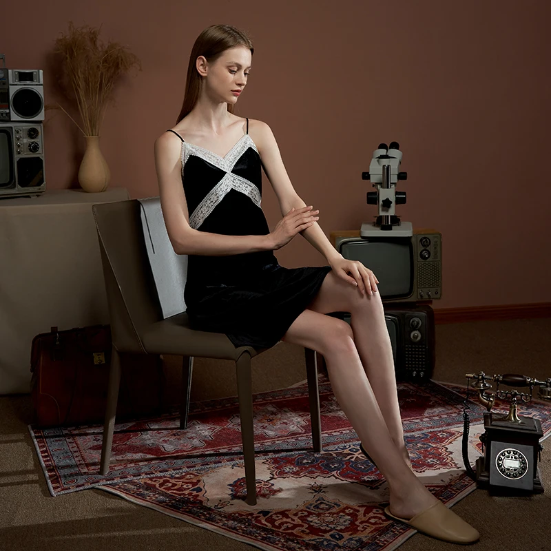 New Sexy Winter Stylish Women Velvet Lace Elegant Backless Nightwear Design Pajama Comfortable Strap High Quality Dress Homewear