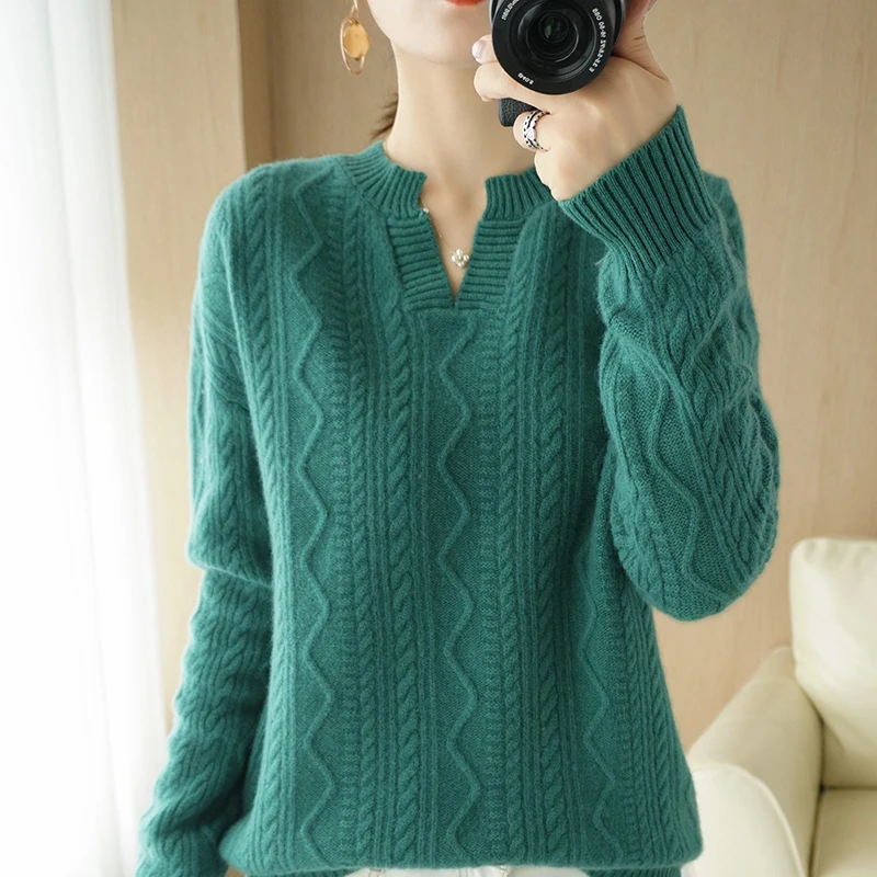 

Осенне-зимний кашемировый свитер с квадратным воротником, Женский пуловер, свитер, толстая свободная вязаная рубашка из 100% чистой шерсти