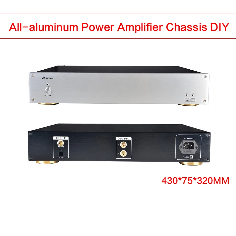 

430*75*320MM All-aluminum Power Amplifier Chassis DIY DAC Case Audio Shell Power Supply Box Amplifier Enclosure with RCA 4375