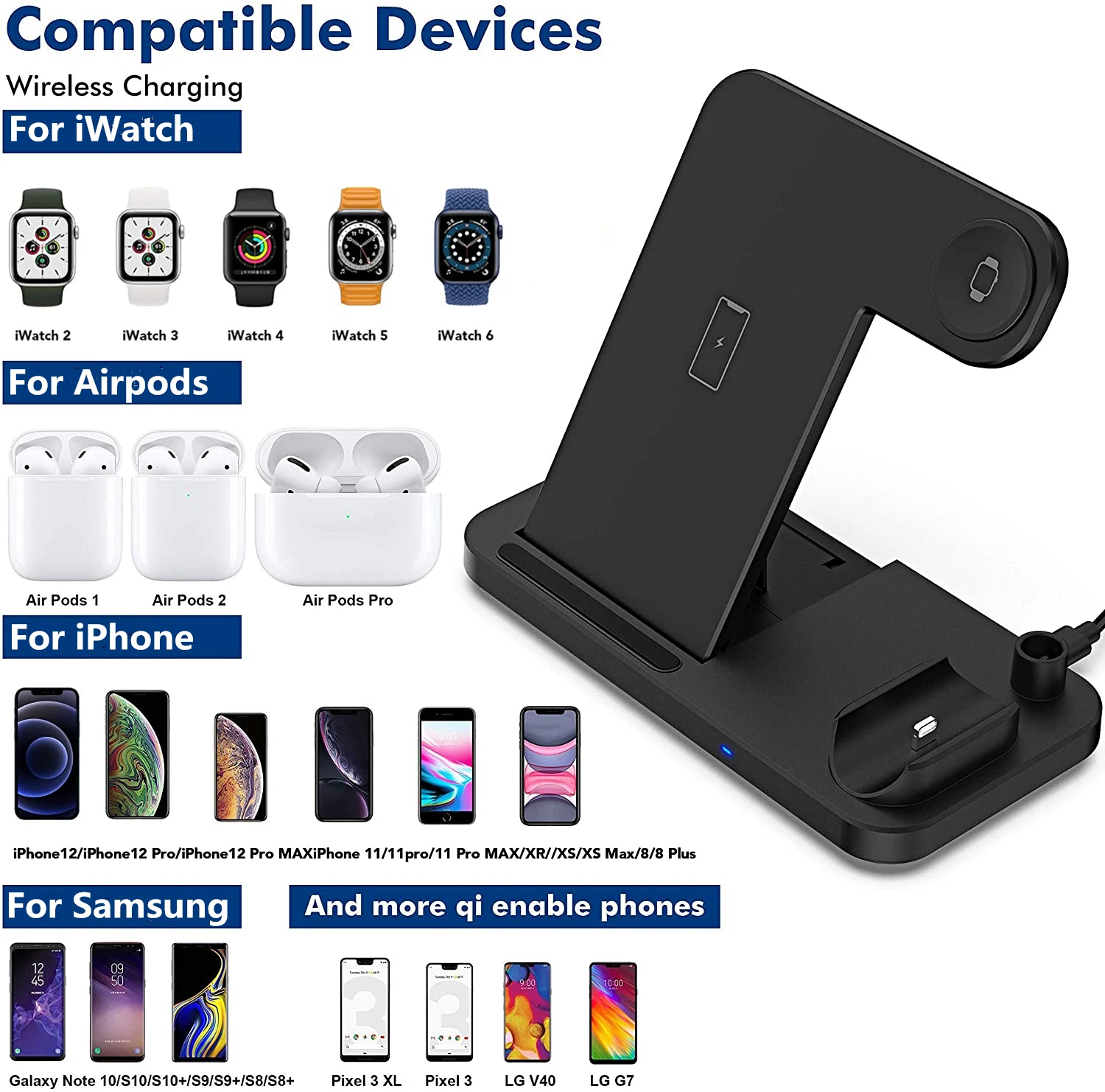 4 in 1 wireless charger station qi fast charging stand for iphone 13 12 11 x xs xr xs x 8 for apple watch 7 se 6 5 airpods pro 3 free global shipping