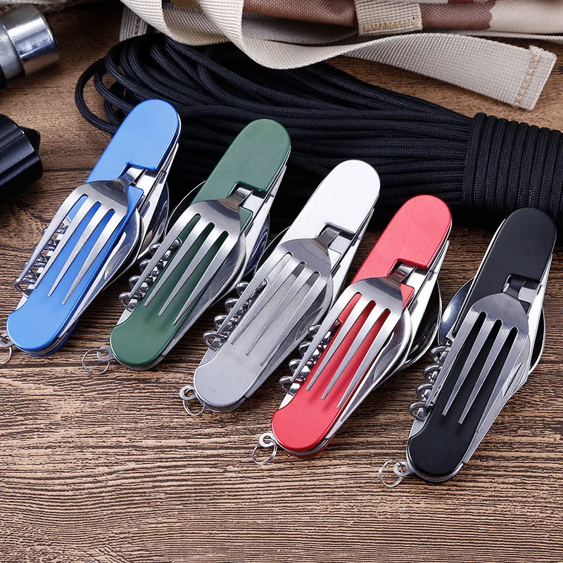 

Outdoor Tableware Set Camping Cooking Supplies Stainless Steel Spoon Folding Kits Home Picnic Hiking Travel Tools fast shipping