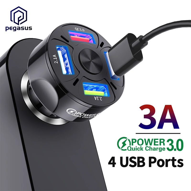 

4USB Adaptor QC3.0 Fast Charging 7A 4-in-1 Car Charger 4 Ports Multi-Function Charger For iPhone 12 Xiaomi 11 Lite