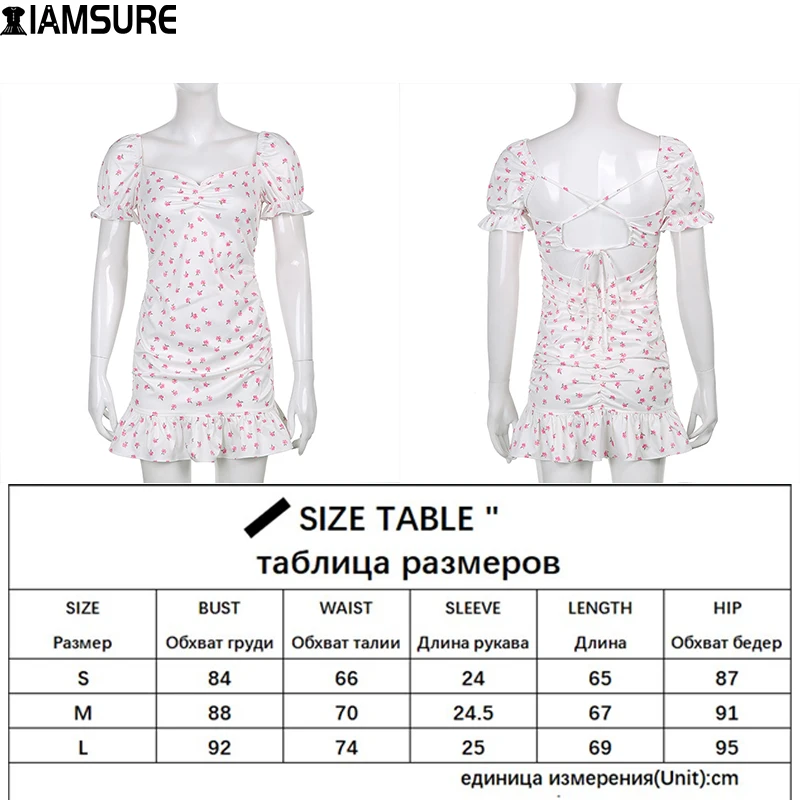 

IAMSURE Woven Floral Summer Dress Vintage French Style Sexy Hollow Out Bandage Tie Back Folds Bodycon Dress Women 2021 Fashion