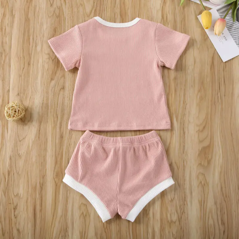2PCS Newborn Infant Toddler Kids Baby Girl Boy Summer Knitted Tops T-shirt+Shorts Pants Clothes 0-30M Casual Outfit Sunsuit 2020 | Детская