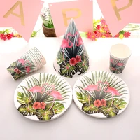 hawaii flamingo party gilded wave paper cup paper tray set birthday wedding party childrens bath tableware set 170