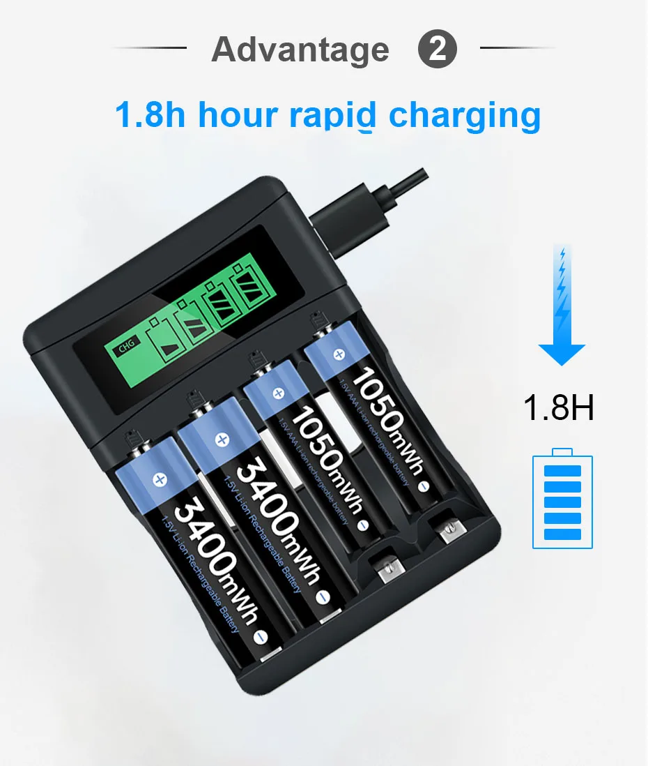 1.5v AA Battery Charger with LCD Display Smart for Lithium Li-ion Rechargeable AAA | Электроника