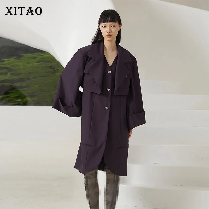 

XITAO, однотонное однобортное пальто для женщин, 2021, осень, Новое поступление, Модные свободные блейзеры с длинными рукавами, GWJ0757