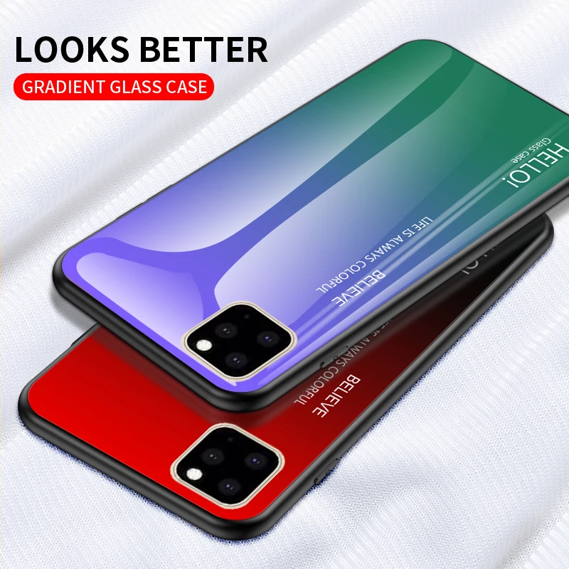 Чехол из закаленного стекла для Apple iPhone 11 роскошный градиентный Мягкий