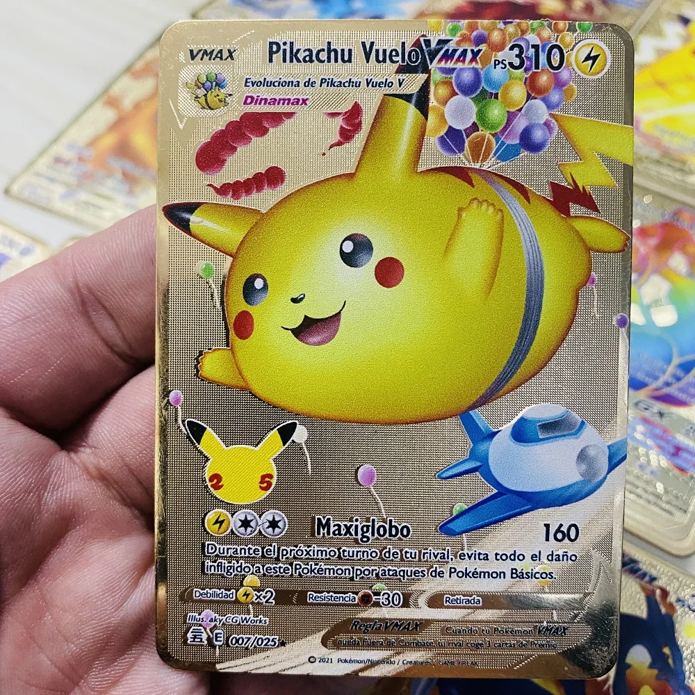 Испанские Покемоны металлические карты V-образные Желтые Vmax коллекция подарков