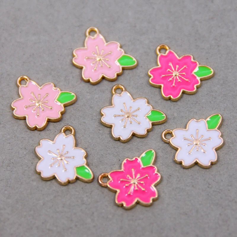 

6 шт. Подвески в виде розового цветка сакуры, подвески из сплава с эмалью, подвески для женского ожерелья, брелоки, ювелирные аксессуары