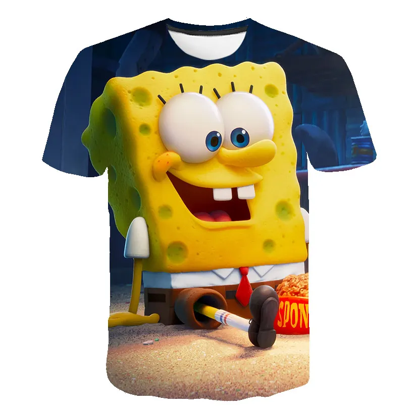 

Новинка, Детская футболка с 3D рисунком губки, забавная Одежда для мальчиков и девочек, детские летние топы 2021, популярная мультяшная детская...