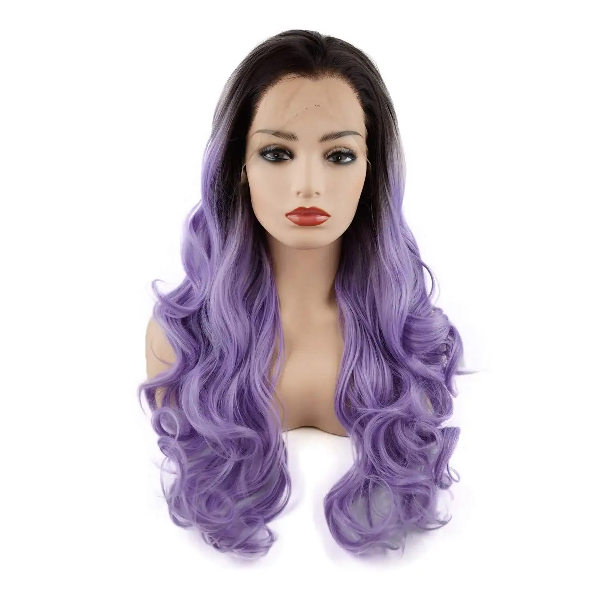 

Jeelion Hair Wavy Long 26inch Dark Root Purple Ombre Heavy Density Heat Friendly Synthetic Lace Front Wigs