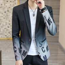 Clothing Men Fashion Suit Party Coat Casual Slim Fit Jackets Buttons Suit Letter Floral Print Painting Blazers Male (1)