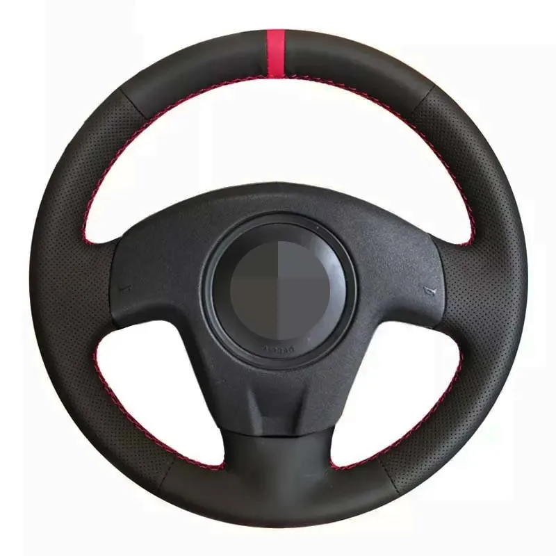 

Car Steering Wheel Cover Soft Hand-Stitched Red Marker Black Genuine Leather For Seat Ibiza 2004 2006