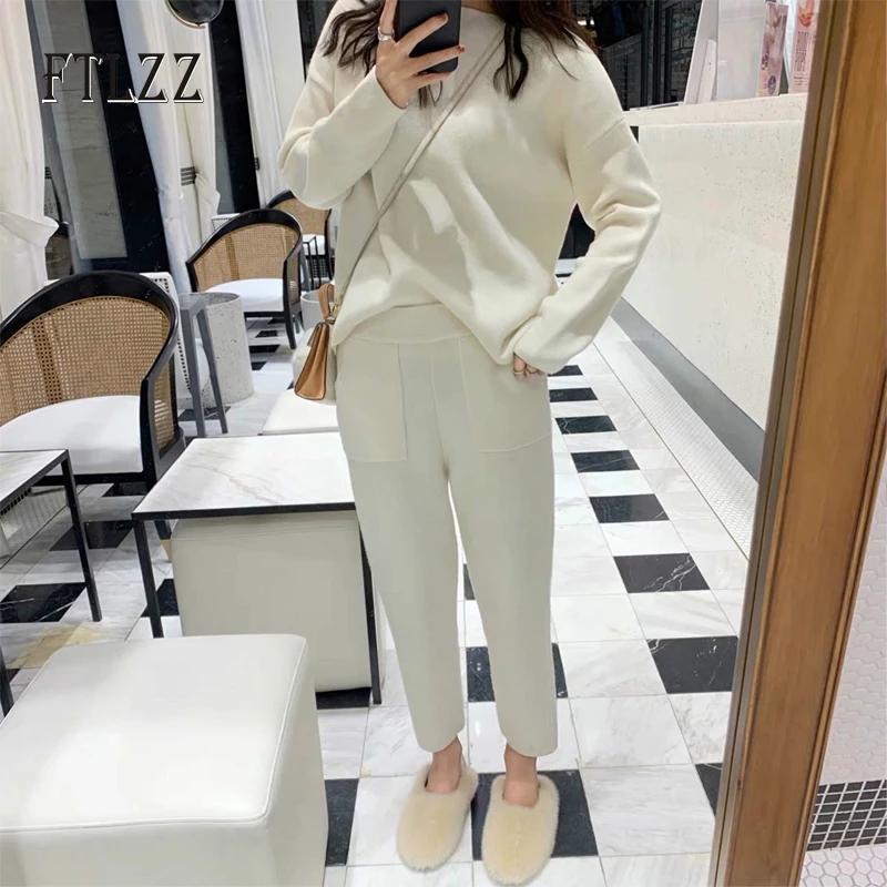 

New 2020 Women Two Piece Sets Fashion Sweater Pullover And Slim Pants Outfit Woman Tracksuits Spring Autumn Sportsuit Clothes