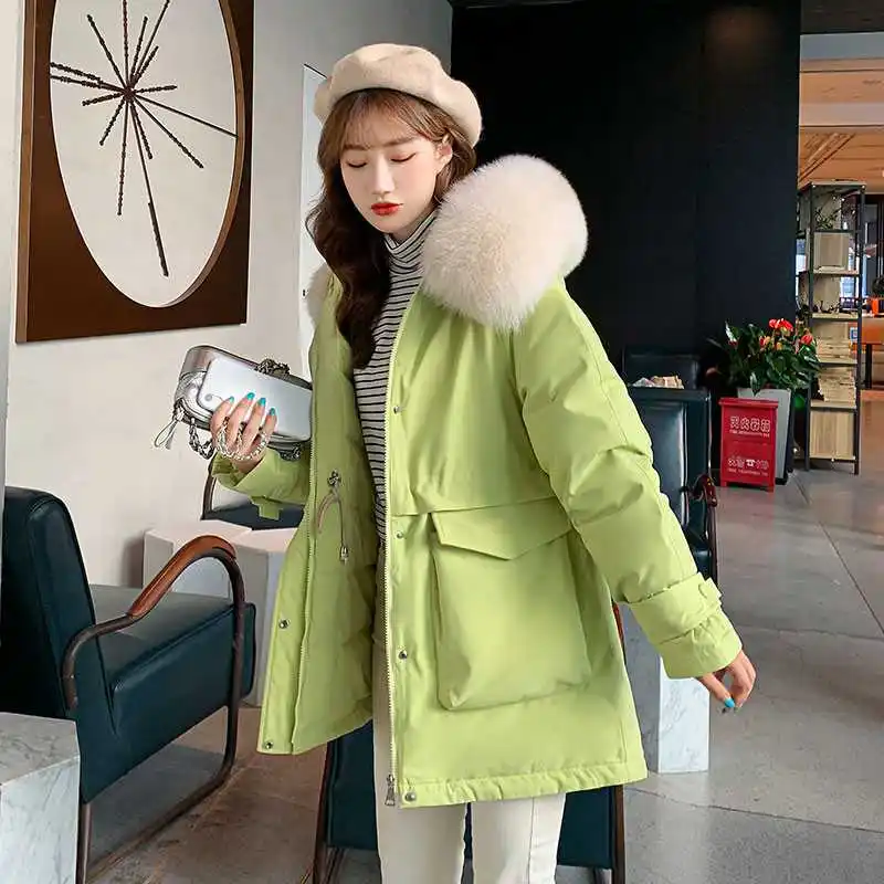 

Women Winter Jacket Ladies New Thickened Warm Hooded Parkas With Large Fur Collar Cotton Padded Coat Female Outerwear Streetwear
