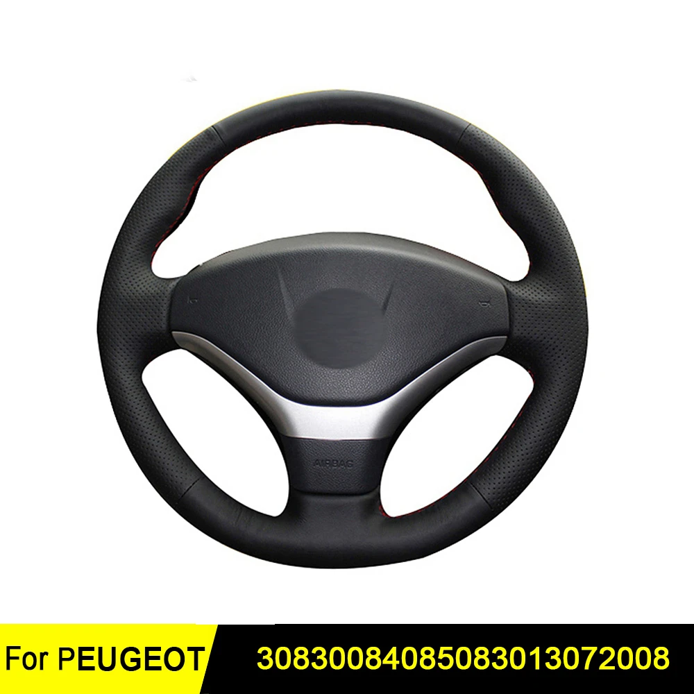 

Чехол рулевого колеса автомобиля для Peugeot 308 3008 408 508 301 307 2008 черный мягкий натуральный кожаный износостойкий нескользящий