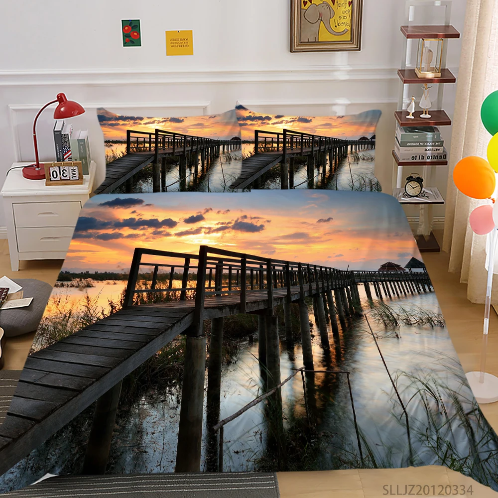 

Home Textile 3D Duvet Cover Set Queen Size Bedding Set Landscape Architecture Print Super Soft Breathable Modern Home Bed Set