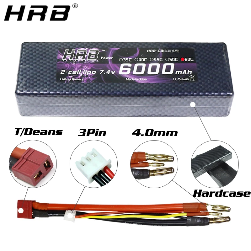 HRB 2S 7 4 V 6000mah 60C Lipo Battery Deans T XT60 XT90 EC5 to 4mm банан Жесткий Чехол для Traxxas TRX4 детали