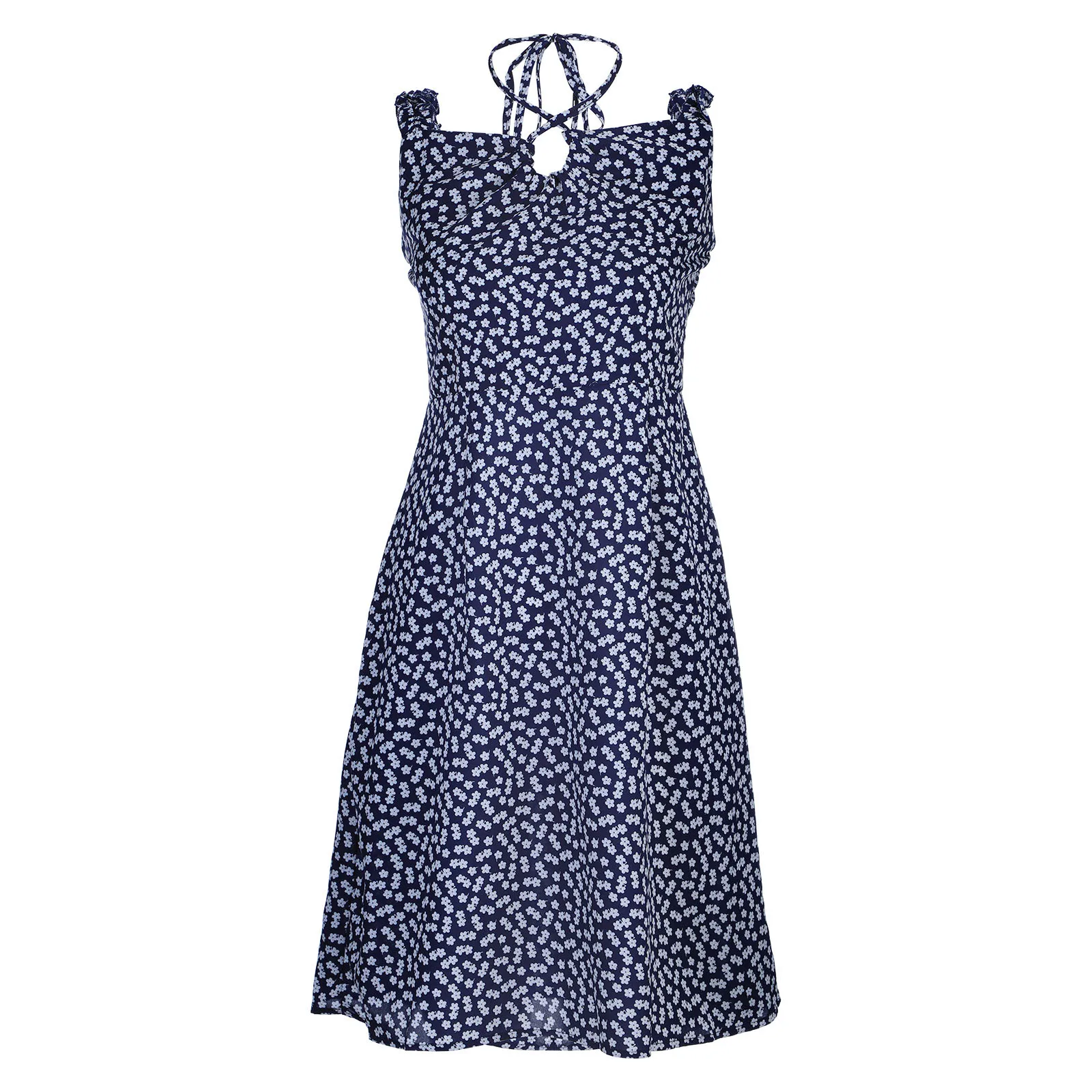 

40# Floral Printed Sleeveless Dress Women Sexy Casual Knee Length Dresses Boho Holiday casual Women's Summer Sundresses