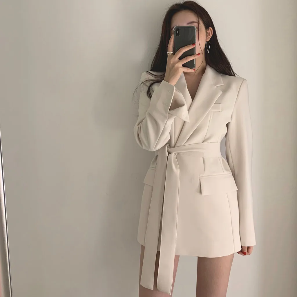 Модный женский Блейзер куртки верхняя одежда осень и зима однотонный длинный