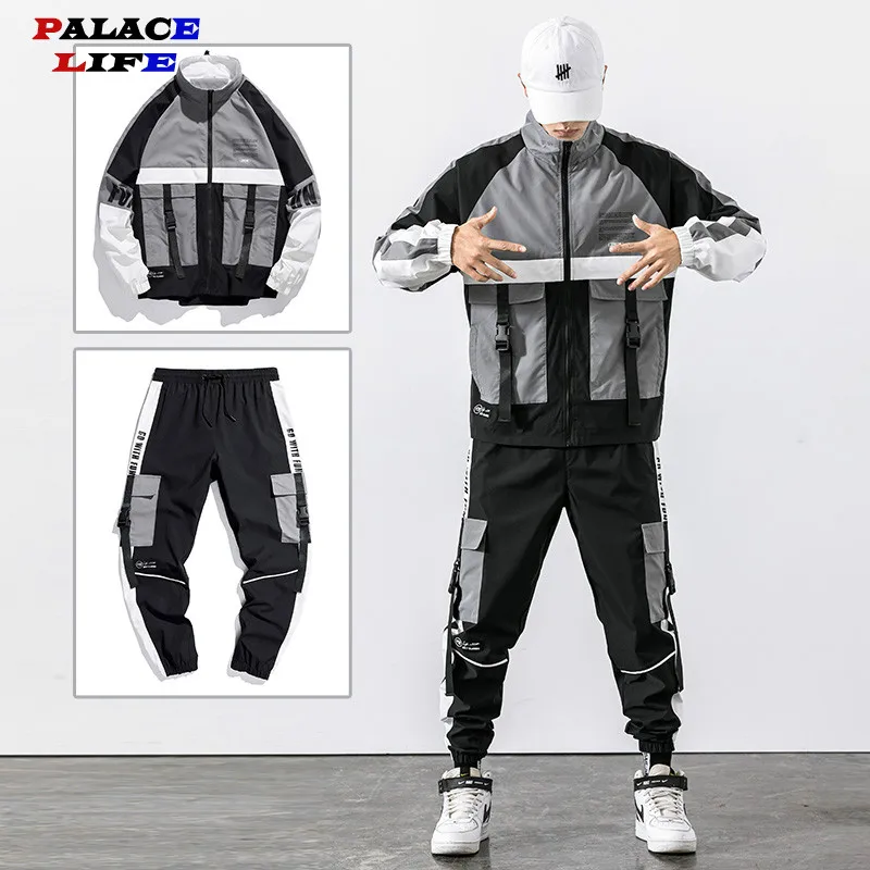 В стиле хип хоп Спецодежды Куртка мужская спортивная куртка + штаны комплекты из 2