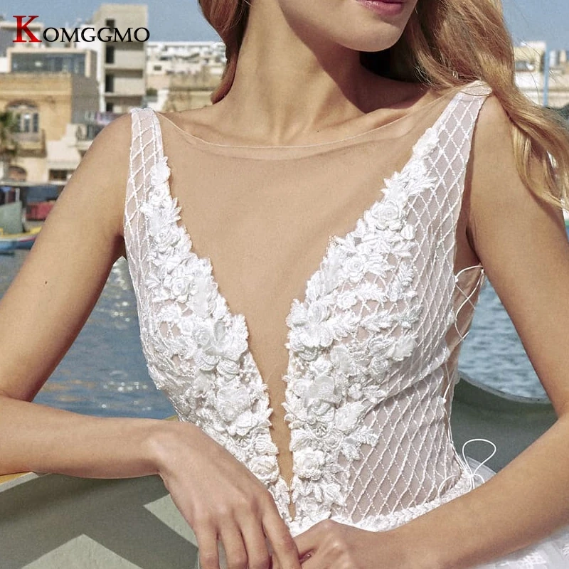 

Wedding Dress Sexy Backless Sleeveless Beach Gown Vestido De Noiva 2021 Hot Sale Hollow Lace Appliques Tulle Princess Formal