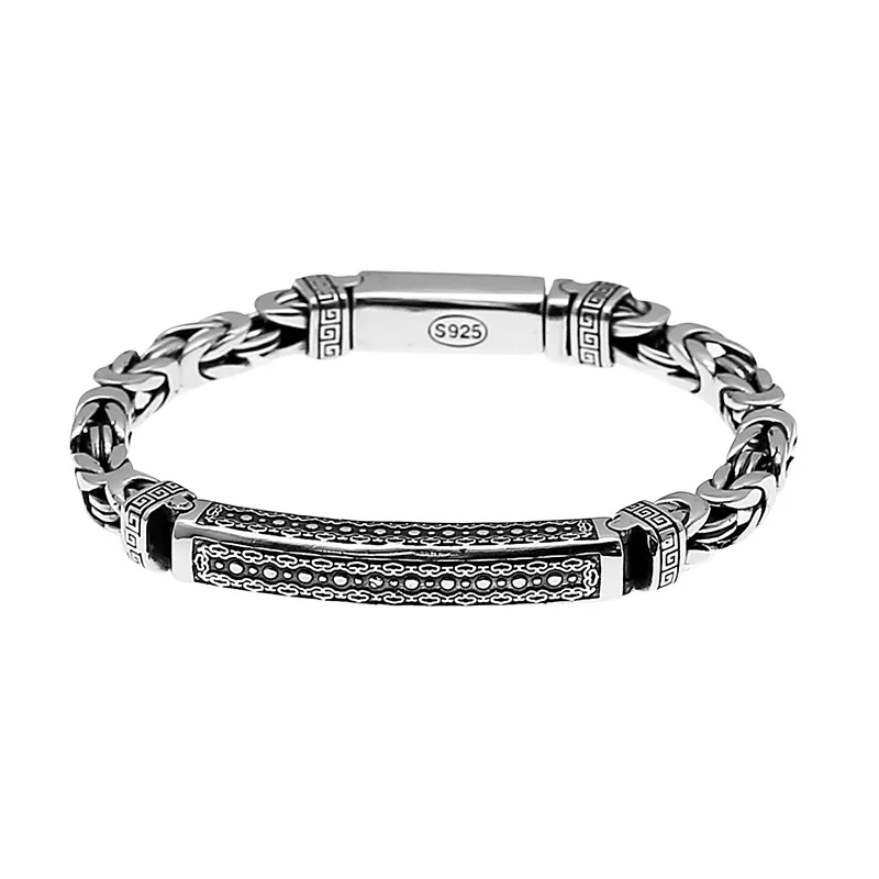 

New S925 Sterling Silver Peace Pattern Men's Bracelet Thick Style Simple Jewelry R Bracelet for Man