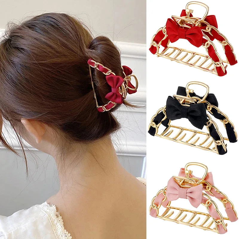 

Винтажный металлический зажим-бант с лентой, элегантный темперамент для женщин и девушек, с вырезами, геометрические аксессуары для волос